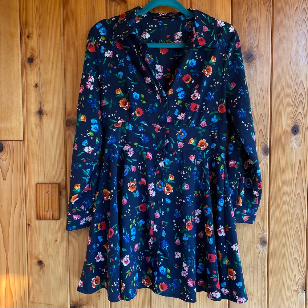 Zara navy floral faux mini-dress playsuit